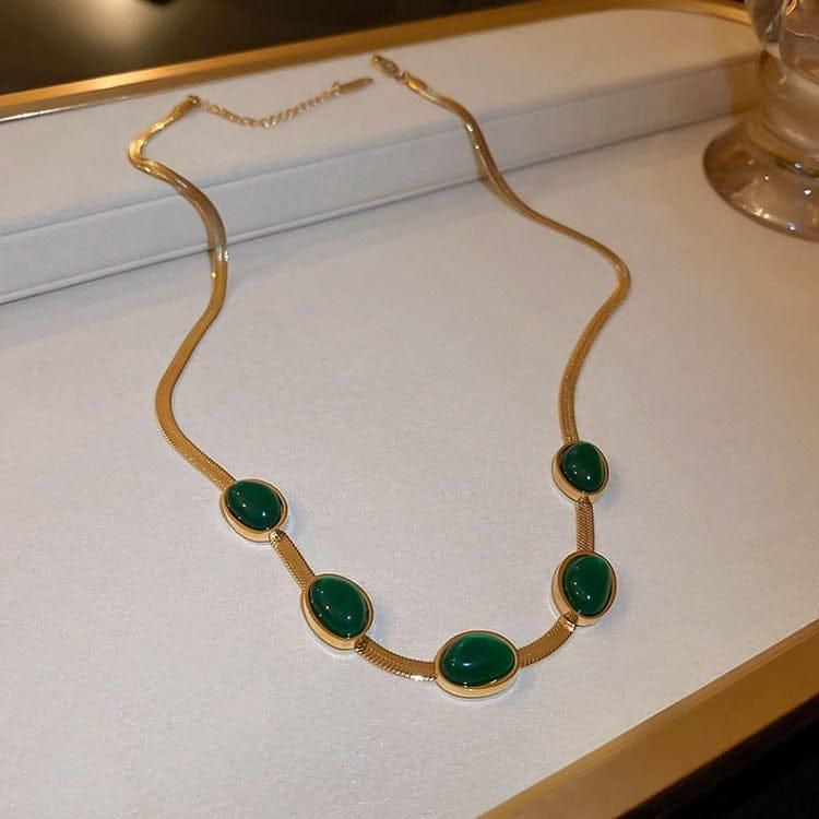 Oval Green Crystal Pendant Necklace Set With Bracelet - NovaLane